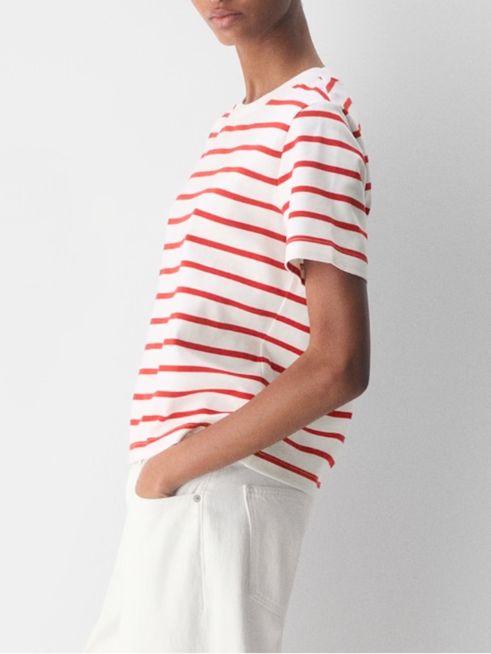 Aritzia Babaton InterLock Cotton Function T Shirt S Striped Red White - Picture 4 of 5